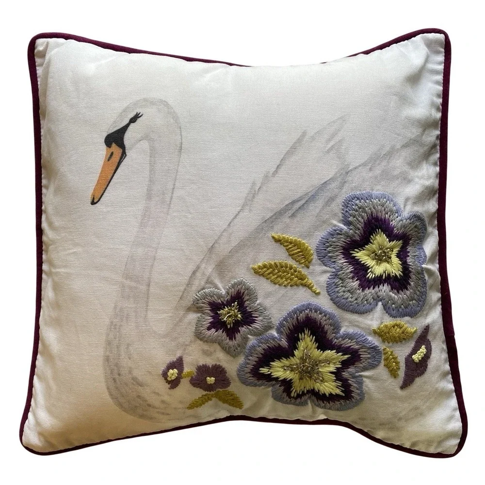 Pottery Barn Teen Swan Decorative Sham With Pillow Embroidered Beaded Velvet 16